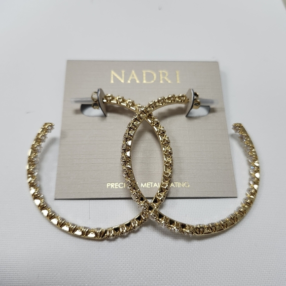 NWT Nadri Gold-Tone Large Cleo Cubic Zirconia Inside Out Hoop Earrings - Picture 3 of 4